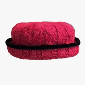 Vintage 1990s Liz Claiborne First Issue Red Cable Knit‎ Cloche Hat Black Trim